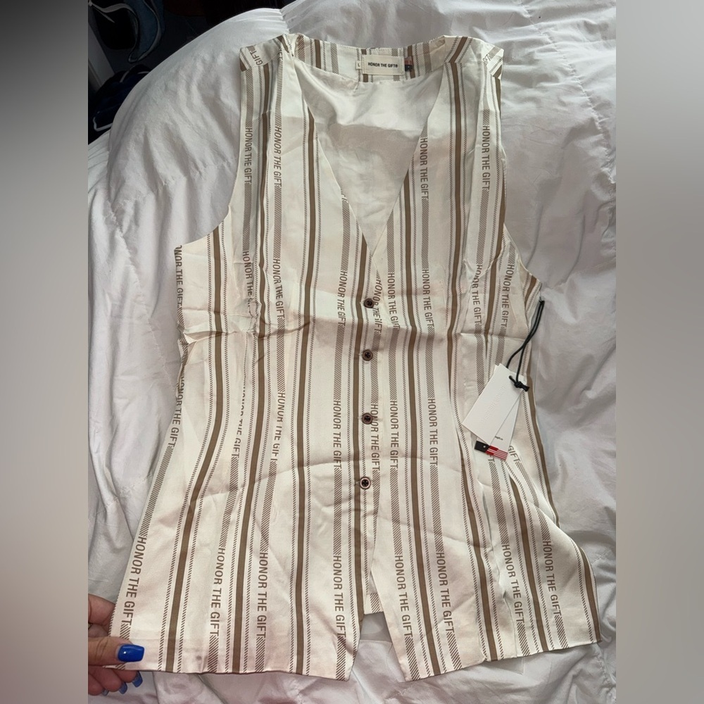 Striped Sleeveless Top - Cream and Brown